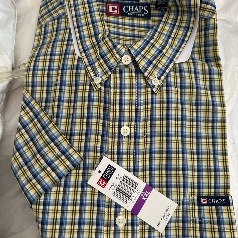 Chaps Blue and Yellow Casual Button Down Shirt. Size XXL